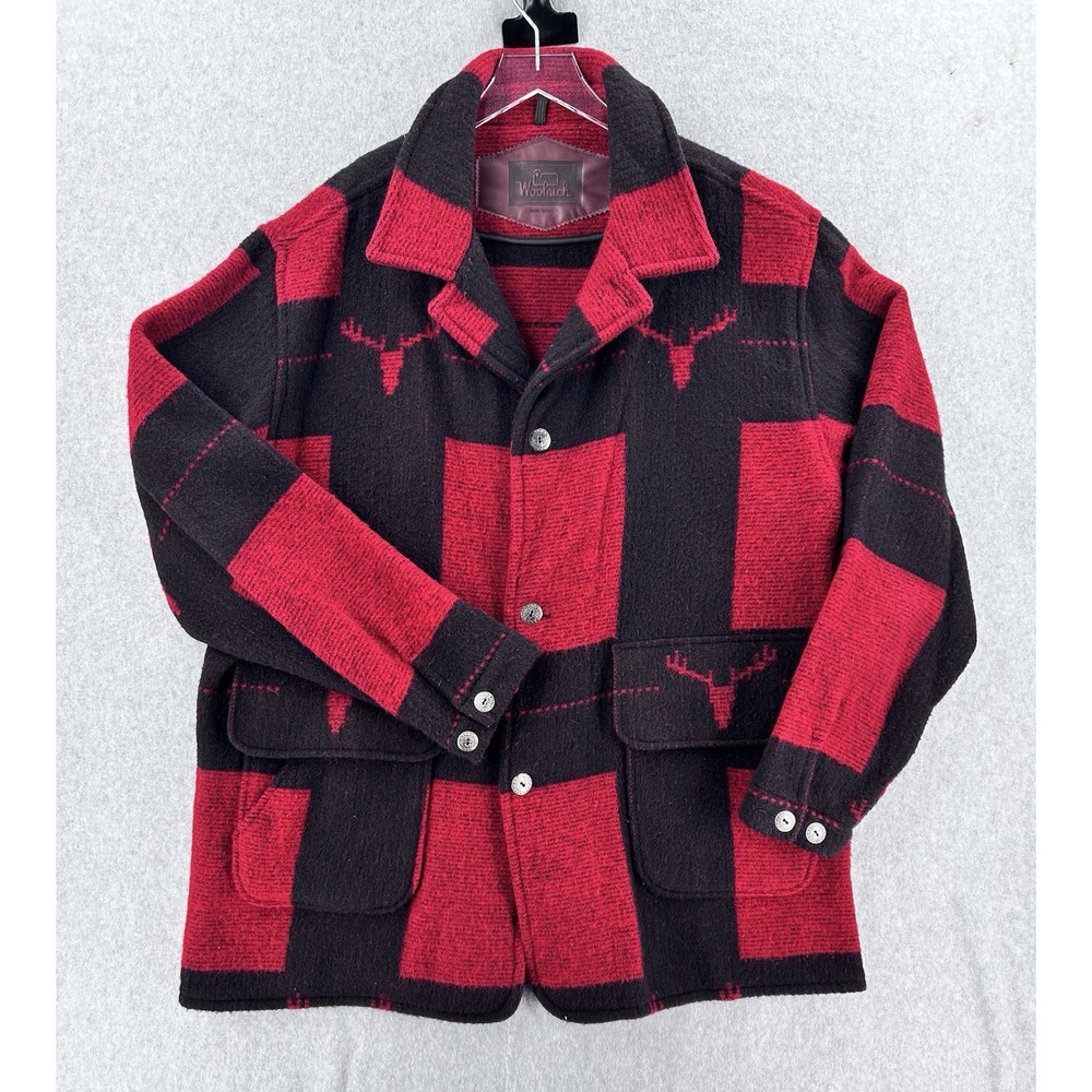 Vintage Woolrich Jacket Mens Size XL Red 90s Wool Blend Southwest Bucks Pattern